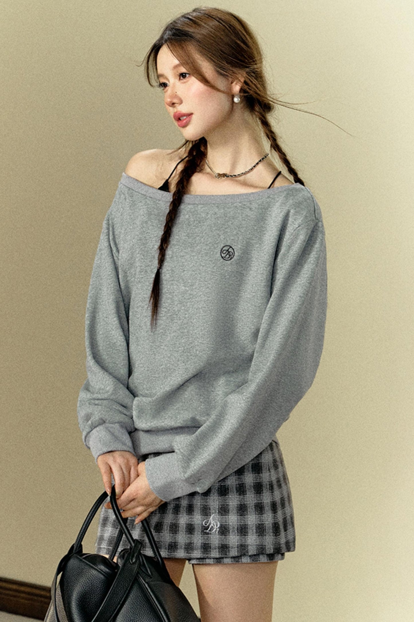 [Neu im 5. September] ANDYET AD1 ORIGINAL OFF-THE-SHOULDER SWEATSHIRT EINFACHES KOMMUTIERTES LOSES UND VIELSEITIGES CASUAL-TOP