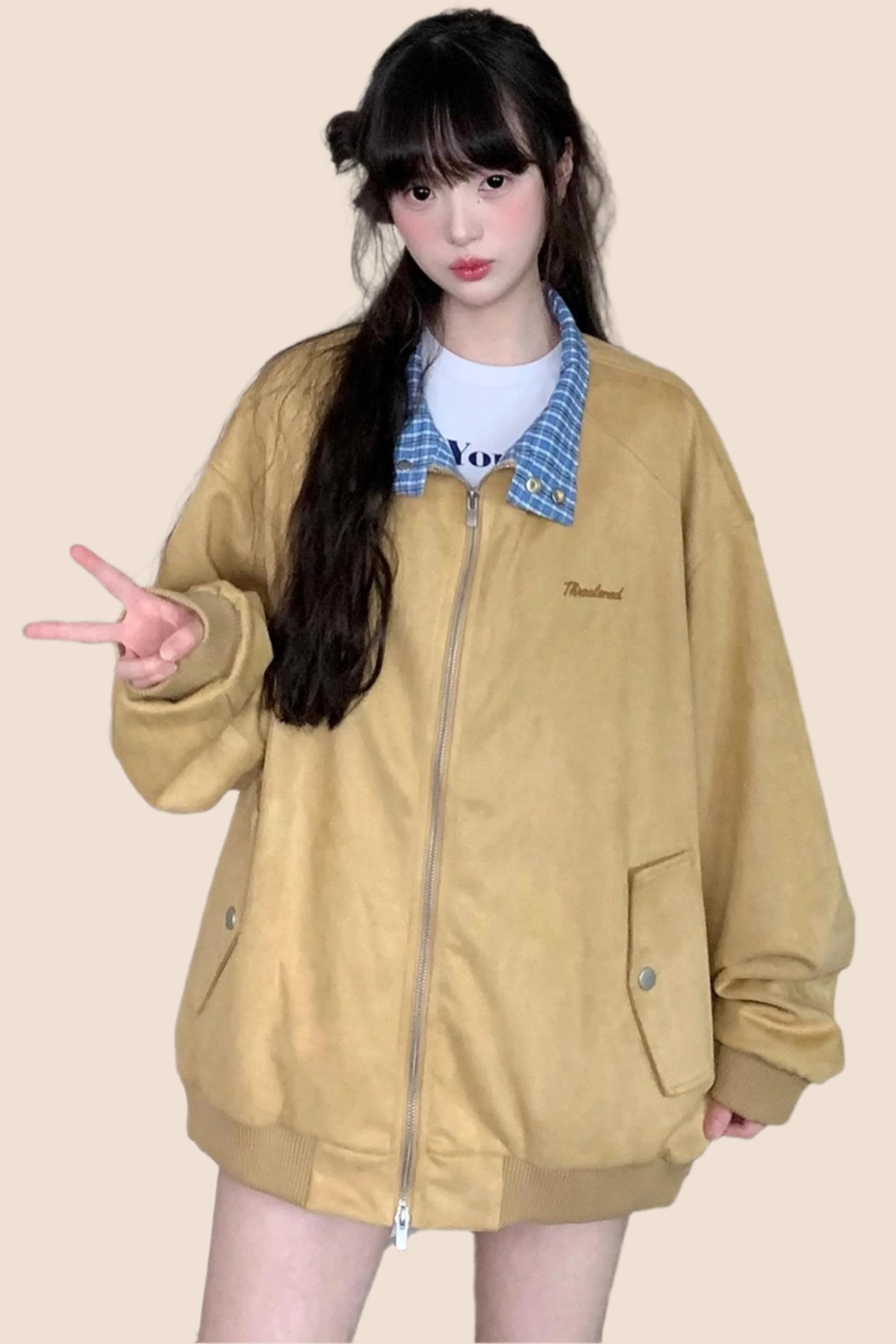 American Vintage Lapel Embroidered Suede Jacket