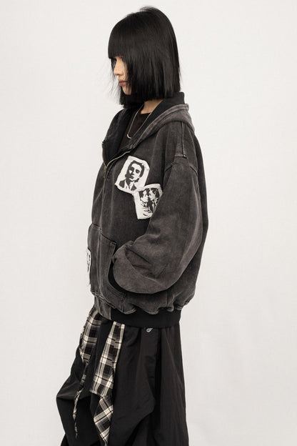 Loose Hooded Sweatshirt Jacket