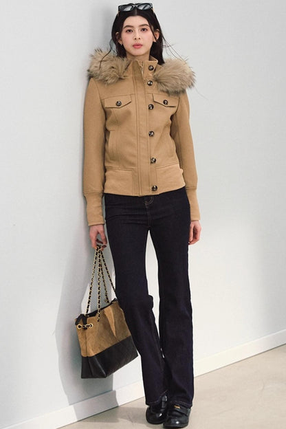 Fur Collar Khaki Jacket