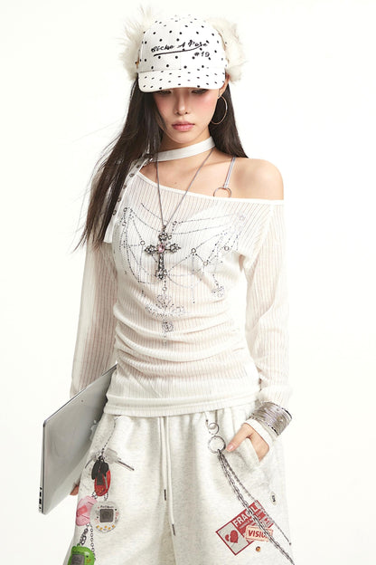 Shoulder Long Sleeve Cover-Up Slim Top