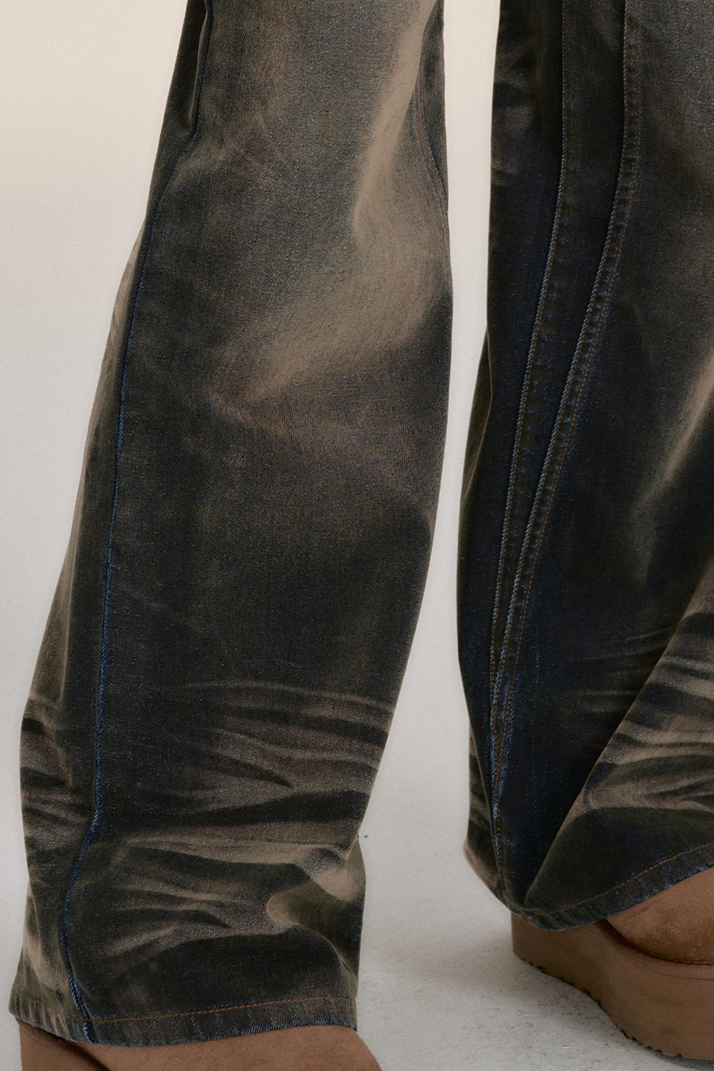 Washed Velvet Distressed Straight-Leg Jeans