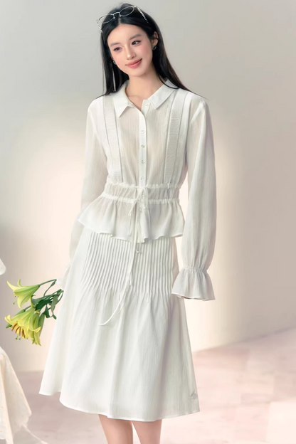 Completo Blusa in Cotone Pieghettato a Mano