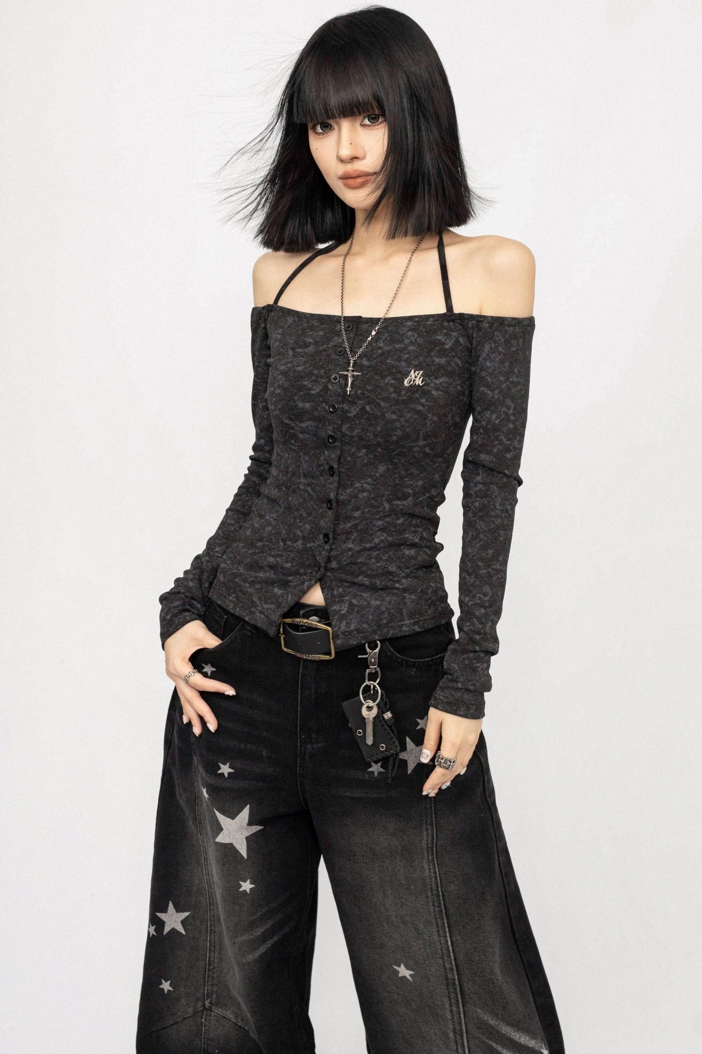 American Spice Girl One-Shoulder Long Sleeve Top