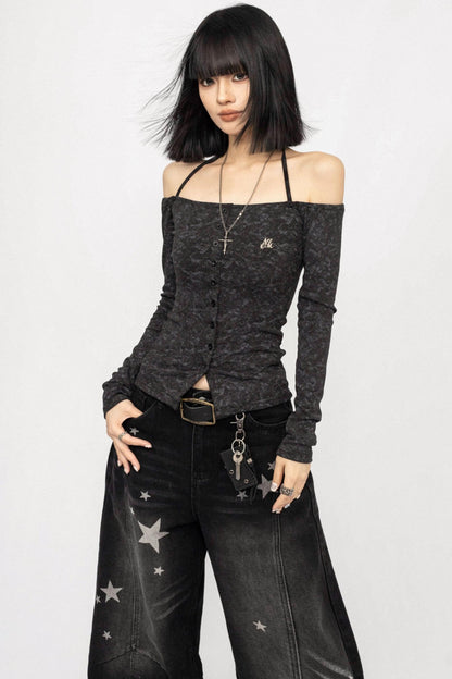 American Spice Girl One-Shoulder Long Sleeve Top