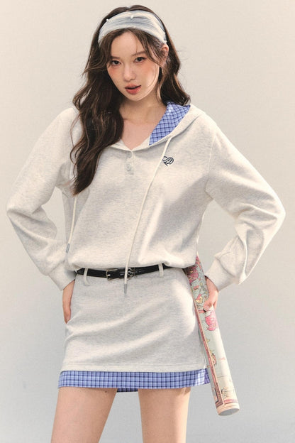 Plaid Patchwork Hoodie Sweatshirt Dress