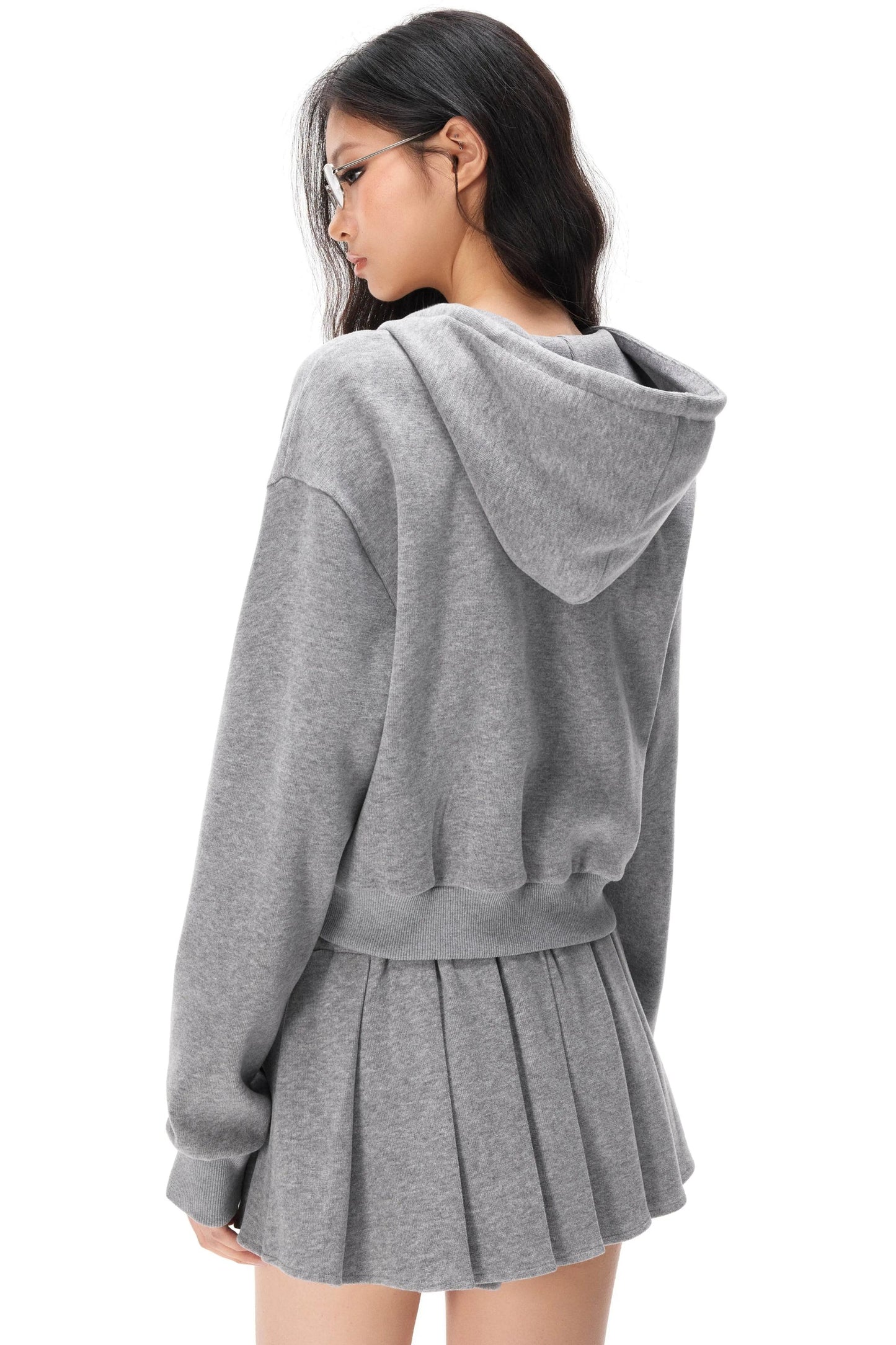 Pocket Studded Hooded Cardigan Set-Up