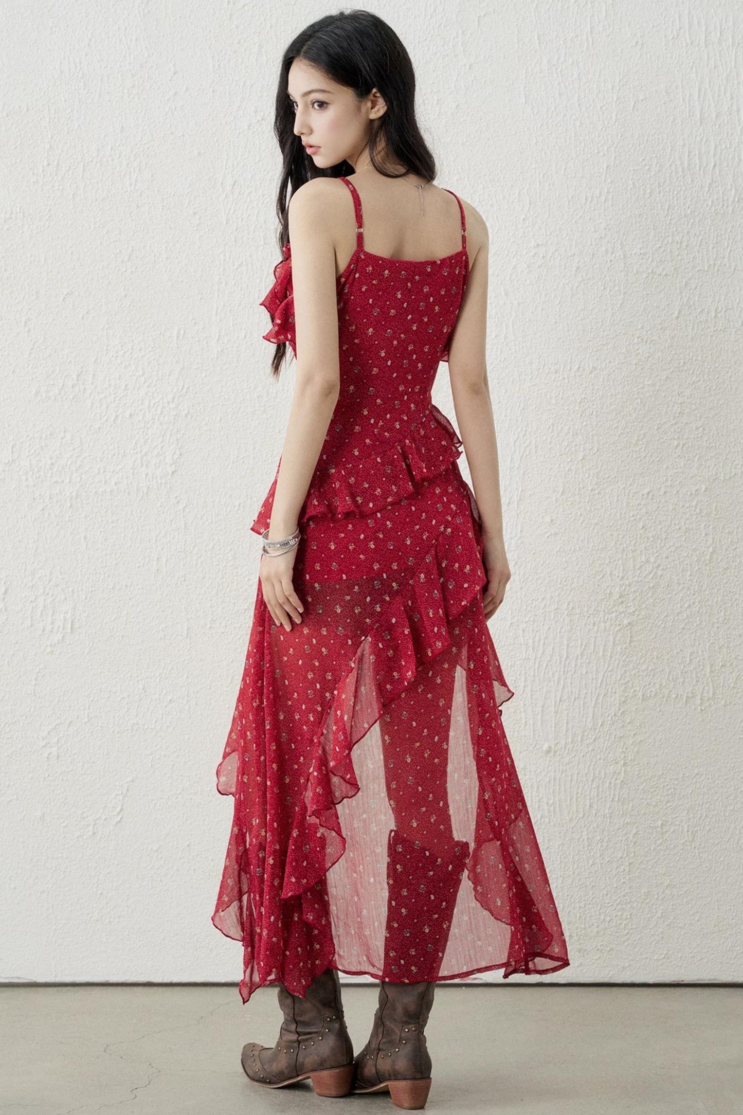 Red Floral Irregular Dress