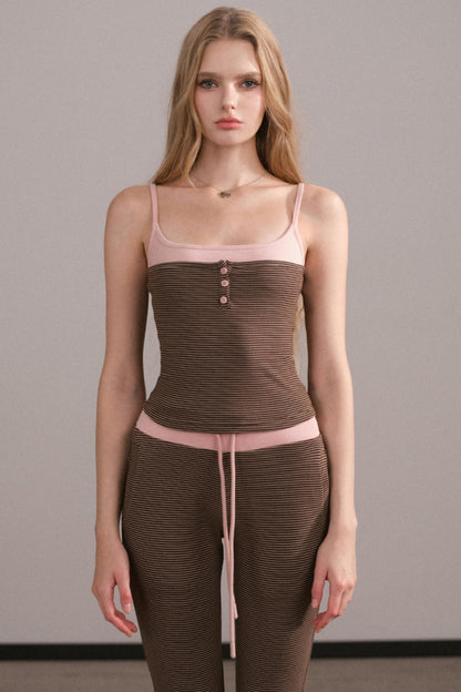 Color-Block Knitted Cardigan Set-Up