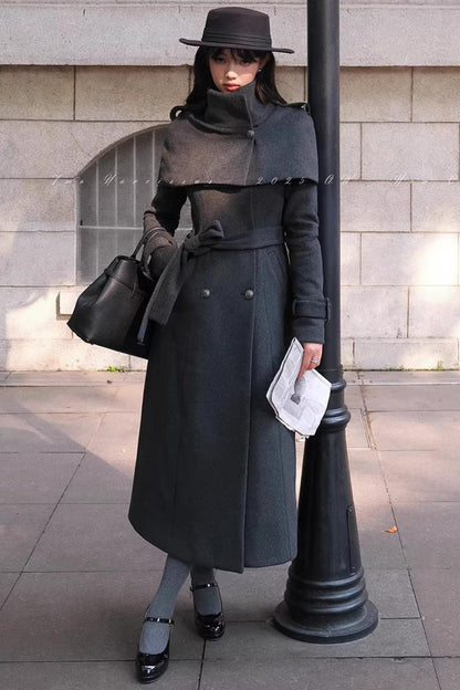 Double-Breasted Woolen Coat Set-Up