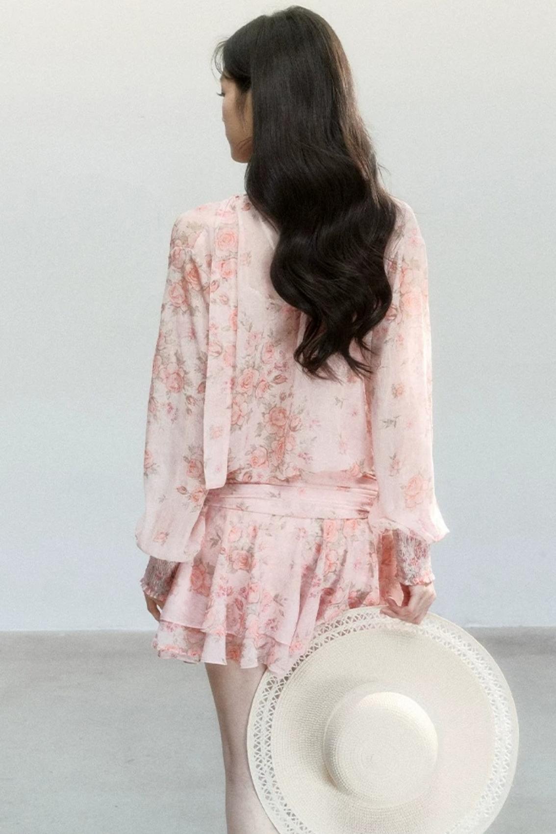 Pink Mist Chiffon Floral Dress Set-Up