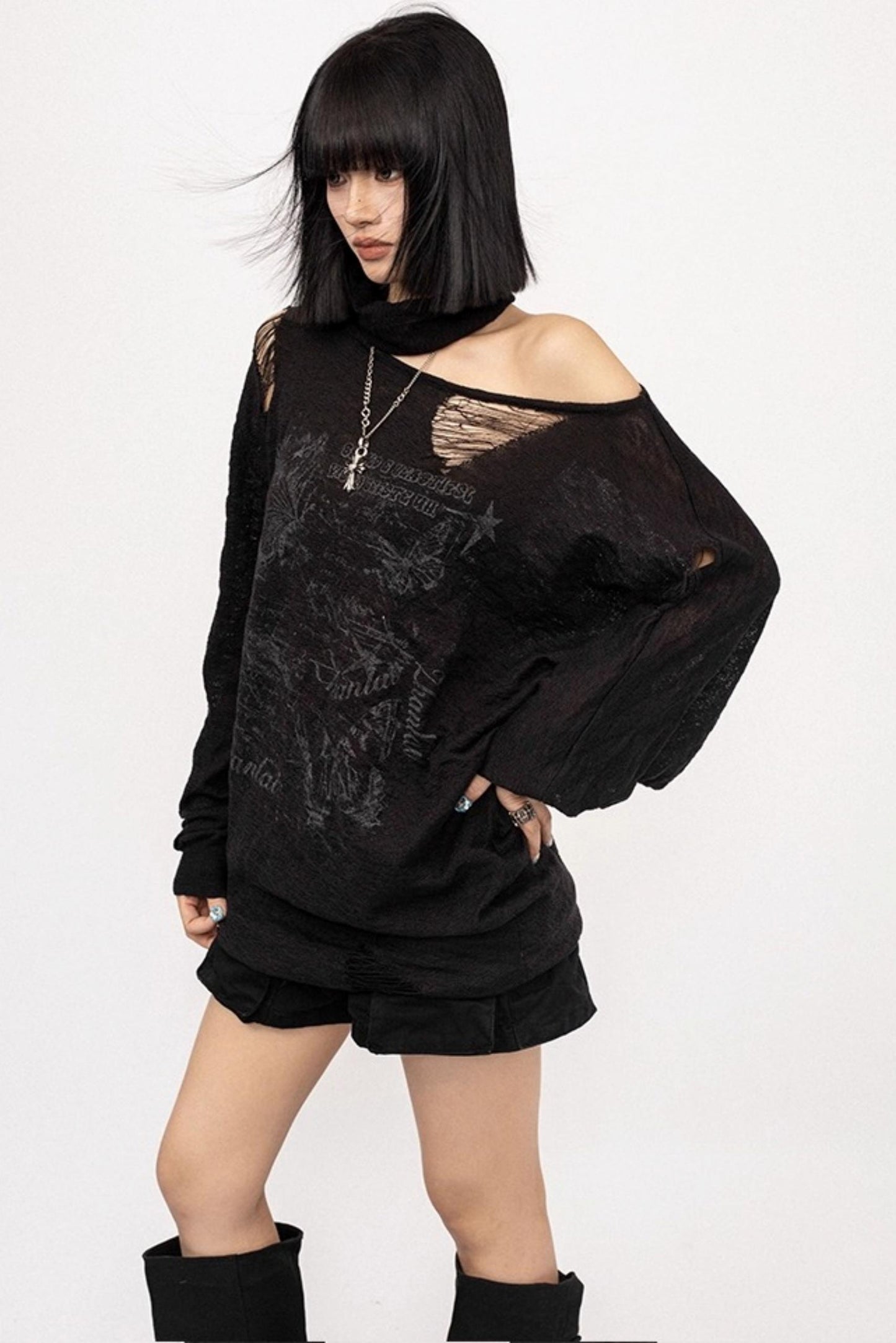 Slanted Black Sweater Top