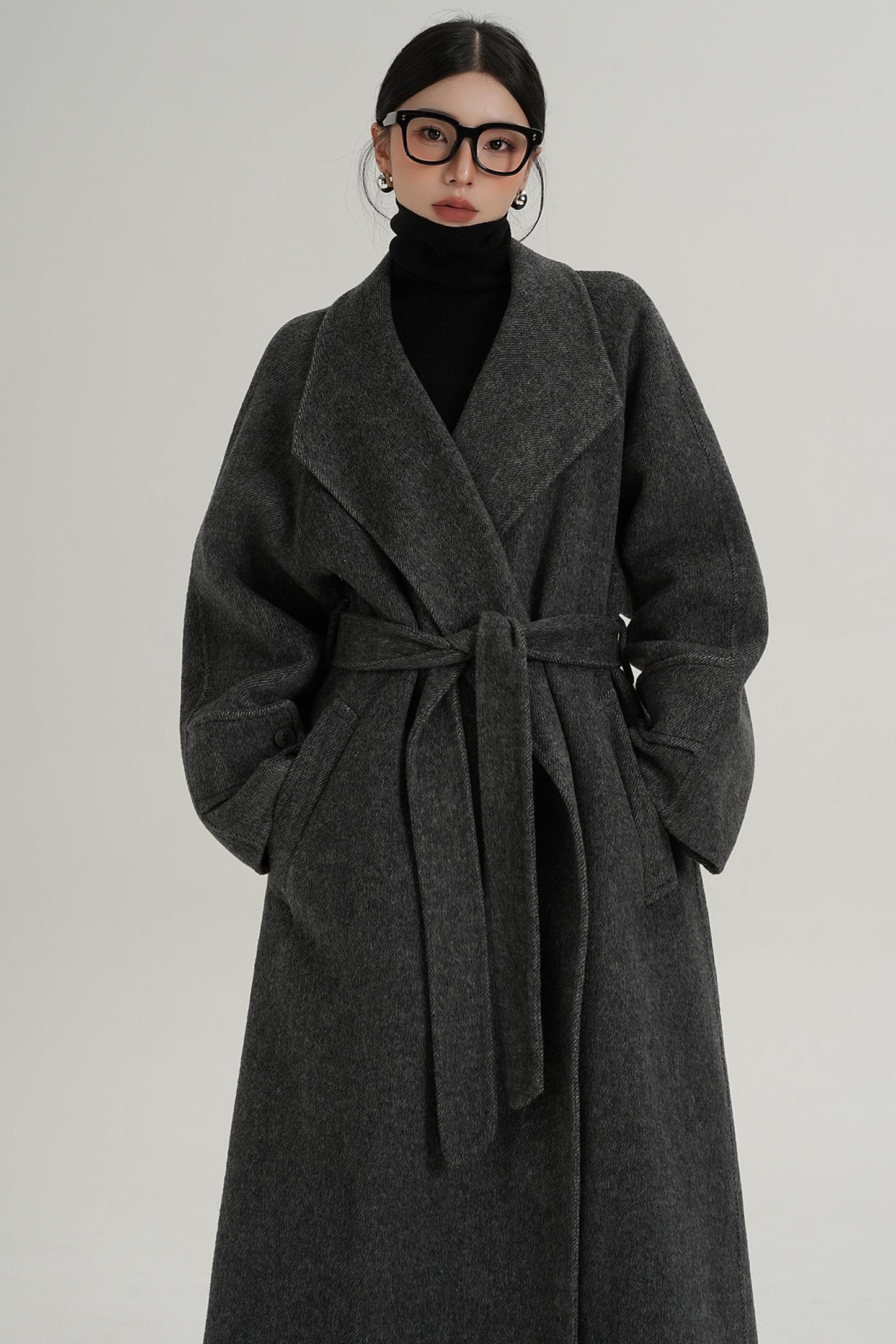 High-End Long Lapel Wool Reversible Coat