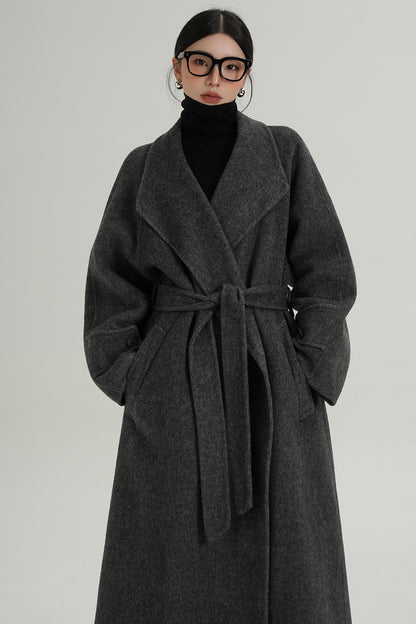 High-End Long Lapel Wool Reversible Coat