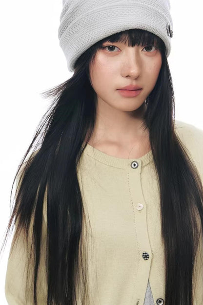 Elastic Knit Button Cardigan