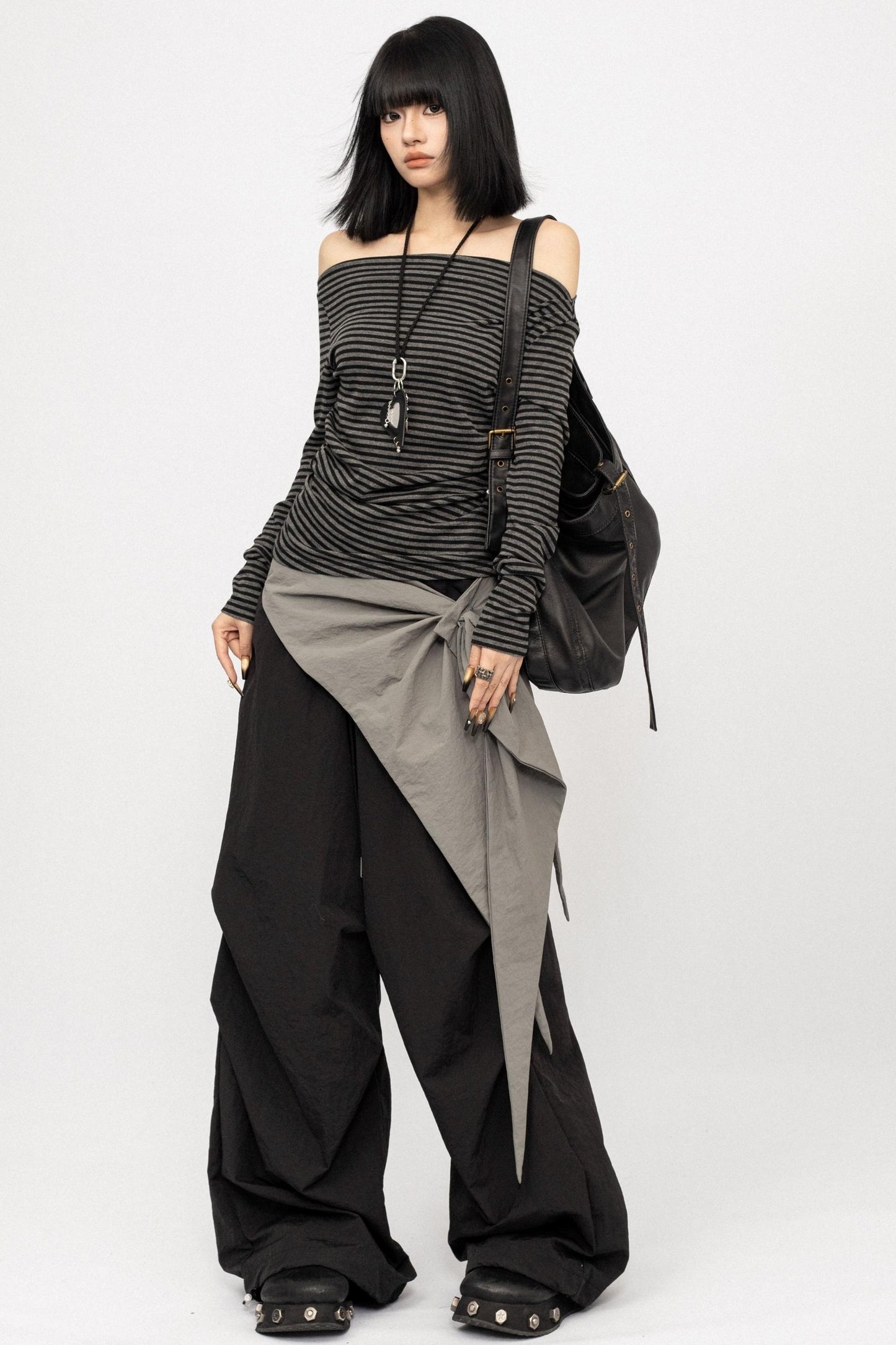 Spice Girl Striped One-Shoulder T-Shirt