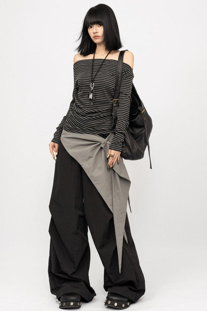 Spice Girl Striped One-Shoulder T-Shirt