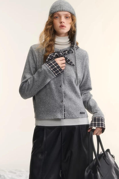 Wool Plaid Patchwork Cardigan