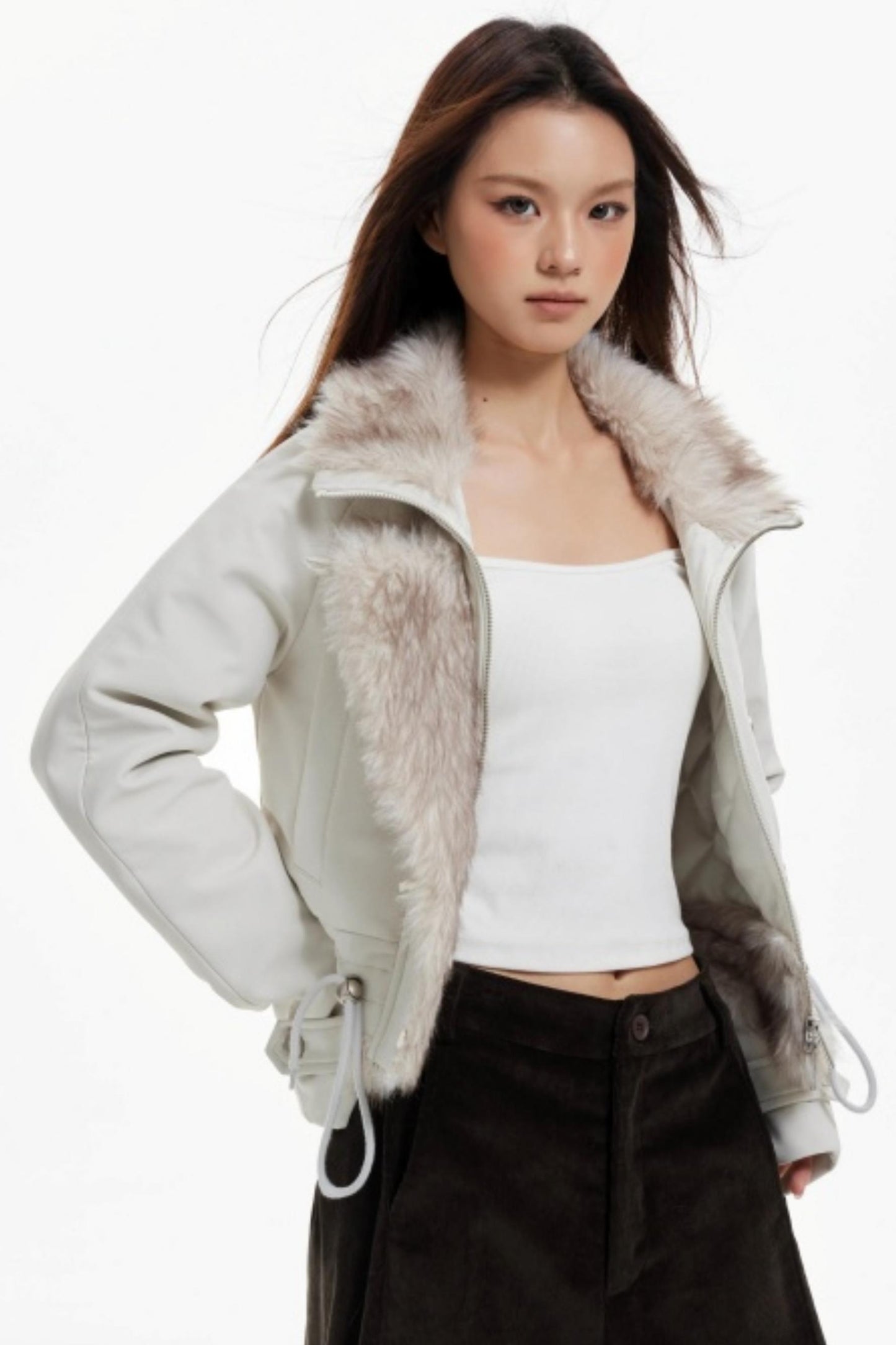Plush Collar Slim Zippered Jacket