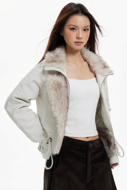 Plush Collar Slim Zippered Jacket