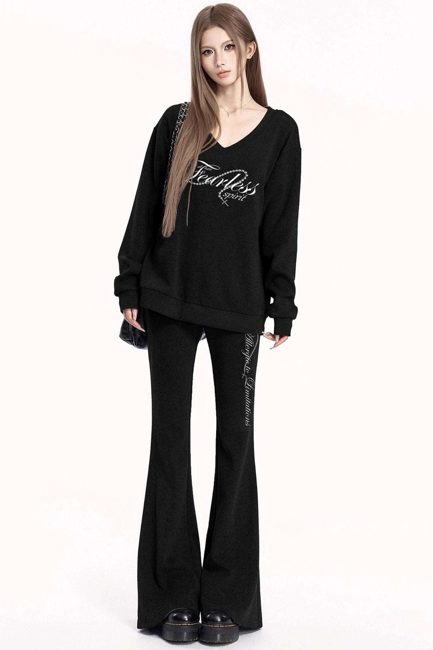 Sporty V-Neck Sweatshirt Set-Up