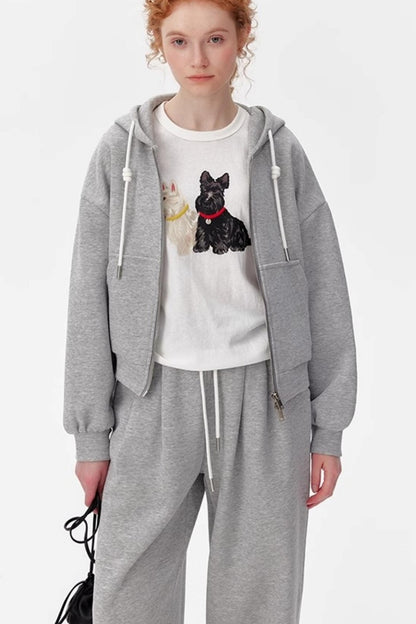 Gray Luxe Zip-Up Pants Set