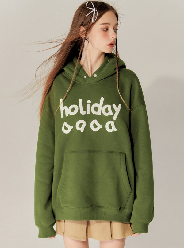 Vintage Suede Foam Print Hooded Tops