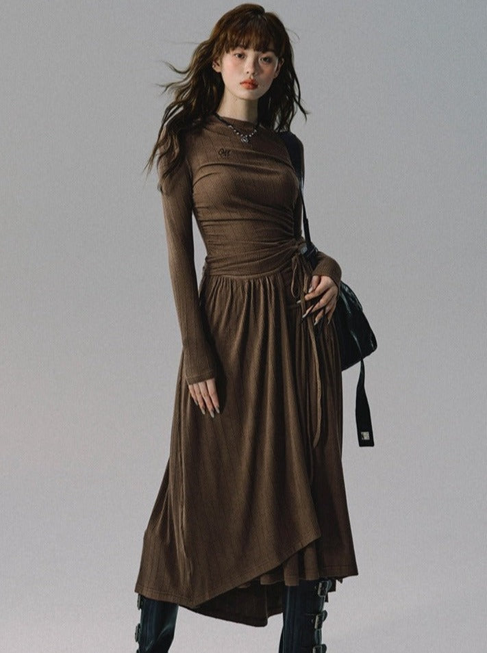 Draped pleated top long skirt set-up