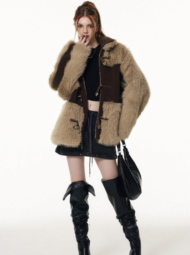 Wool stitching imitation mink fur coat jacket