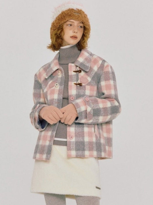 Plaid coat contrasting short jacket