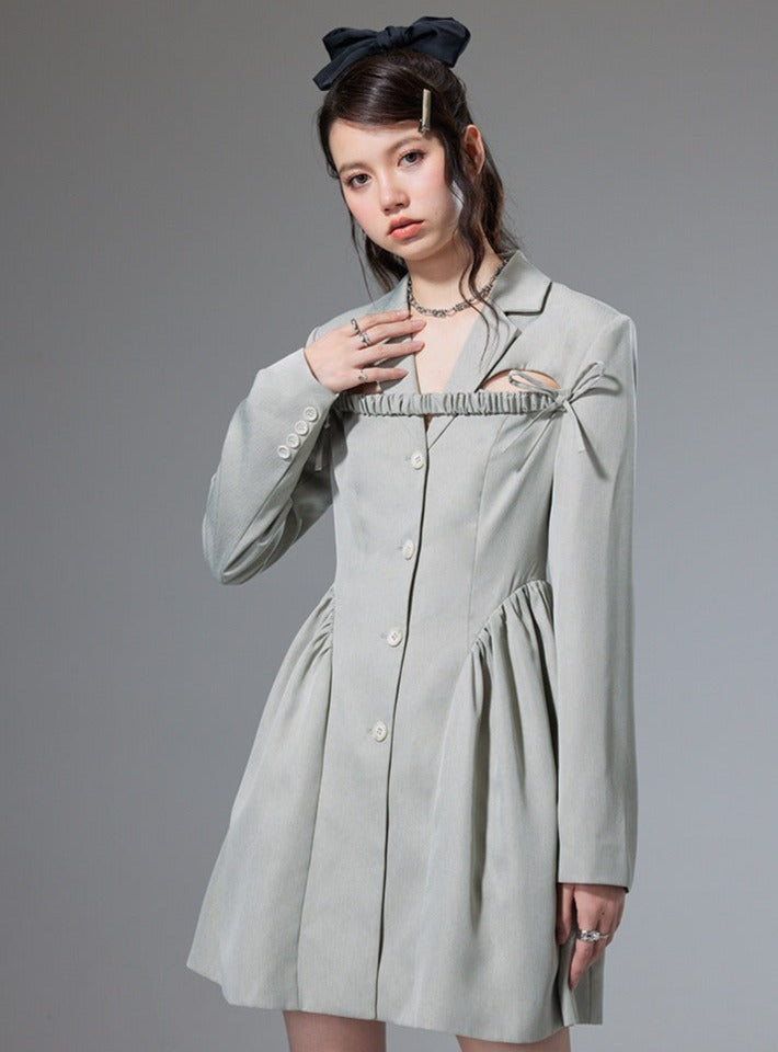 Cut-out Wrinkle Blouse Dress