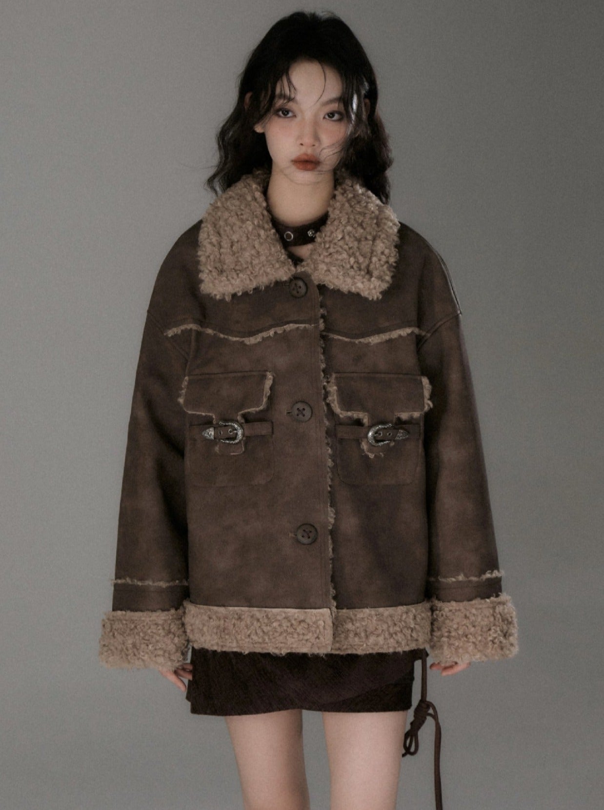 Loose Brown Plush Fur Jacket