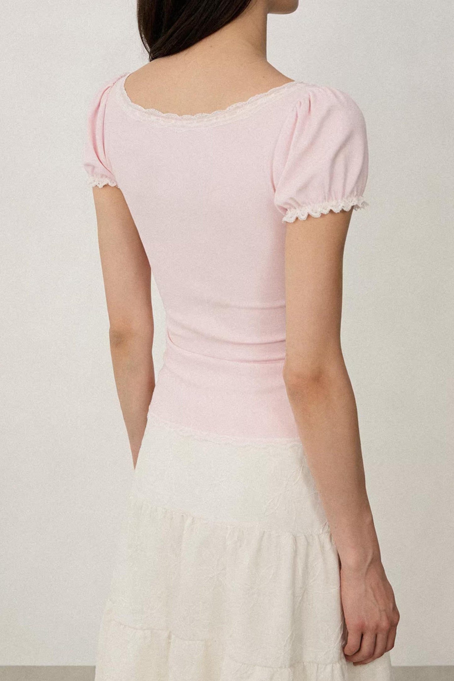 Pink Lace Puff Sleeve Top