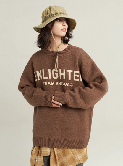 Basic letter crewneck sweater coat