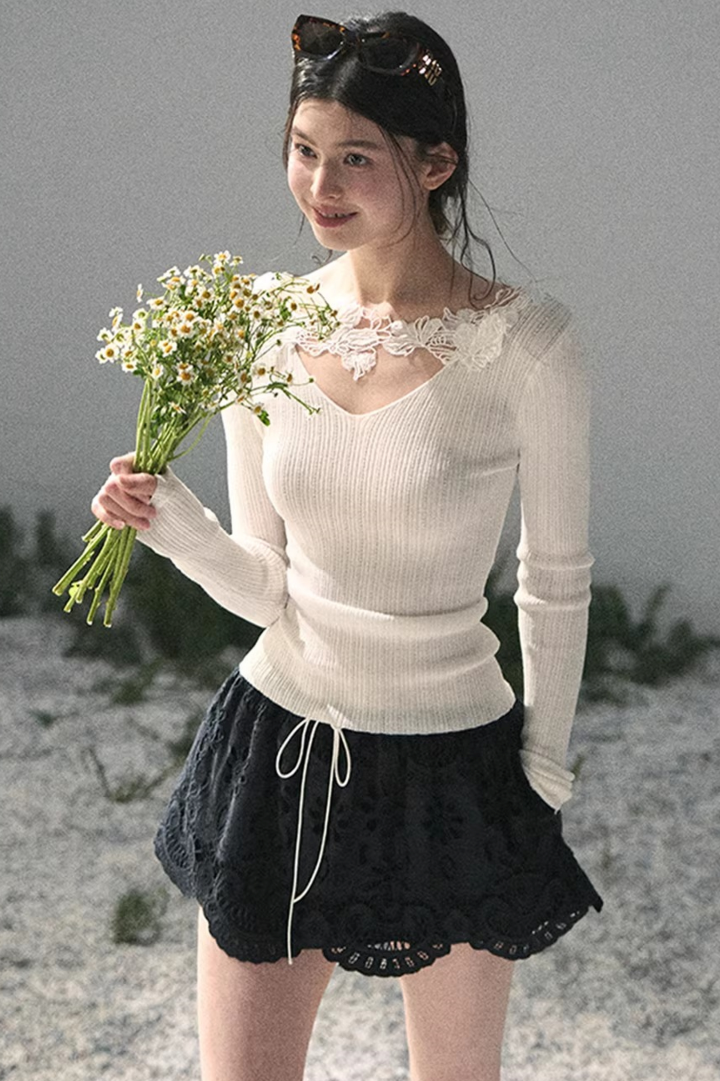 Floral Hollow-Out Puffy Skirt