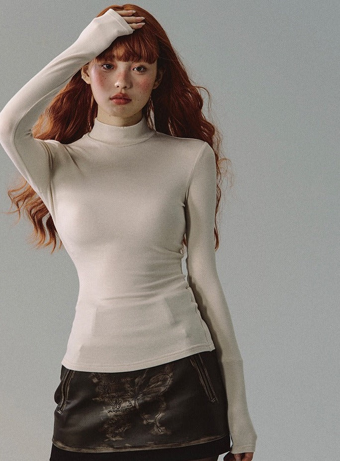 solid color slim breathable turtleneck tops