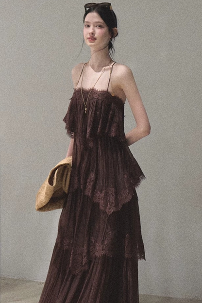 Heartbeat Lace Tiered Dress and Camisole Set