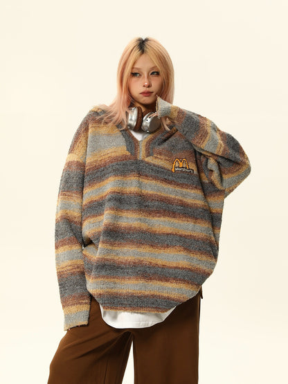 American vintage striped hooded sweater outer