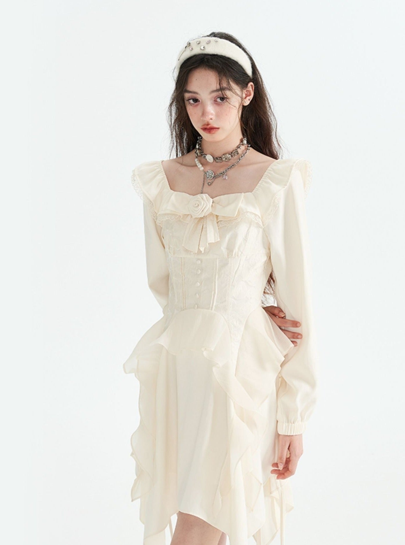 Love Rose Beige Long-sleeved Dress