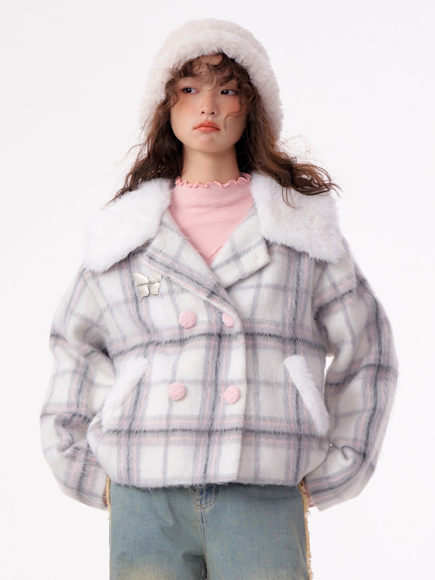 American Check Plaid Tweed Jacke