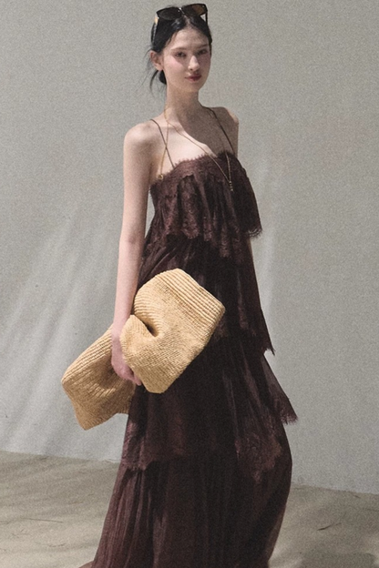 Heartbeat Lace Tiered Dress and Camisole Set