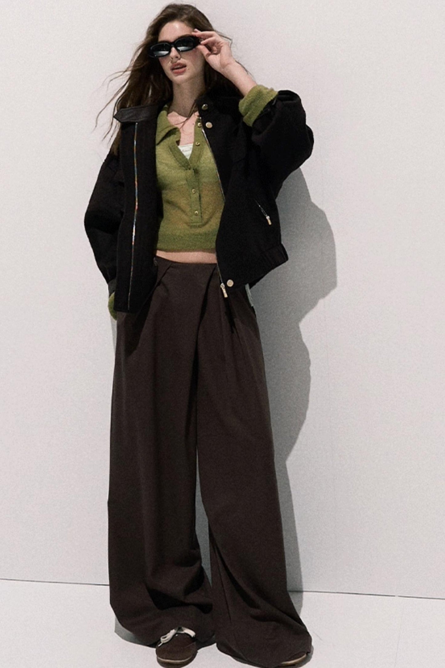 V-Neck Long Sleeve Wool Knit Top