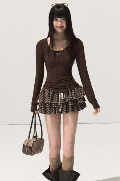 Shrine Plaid Woolen Cake A-Line Skirt