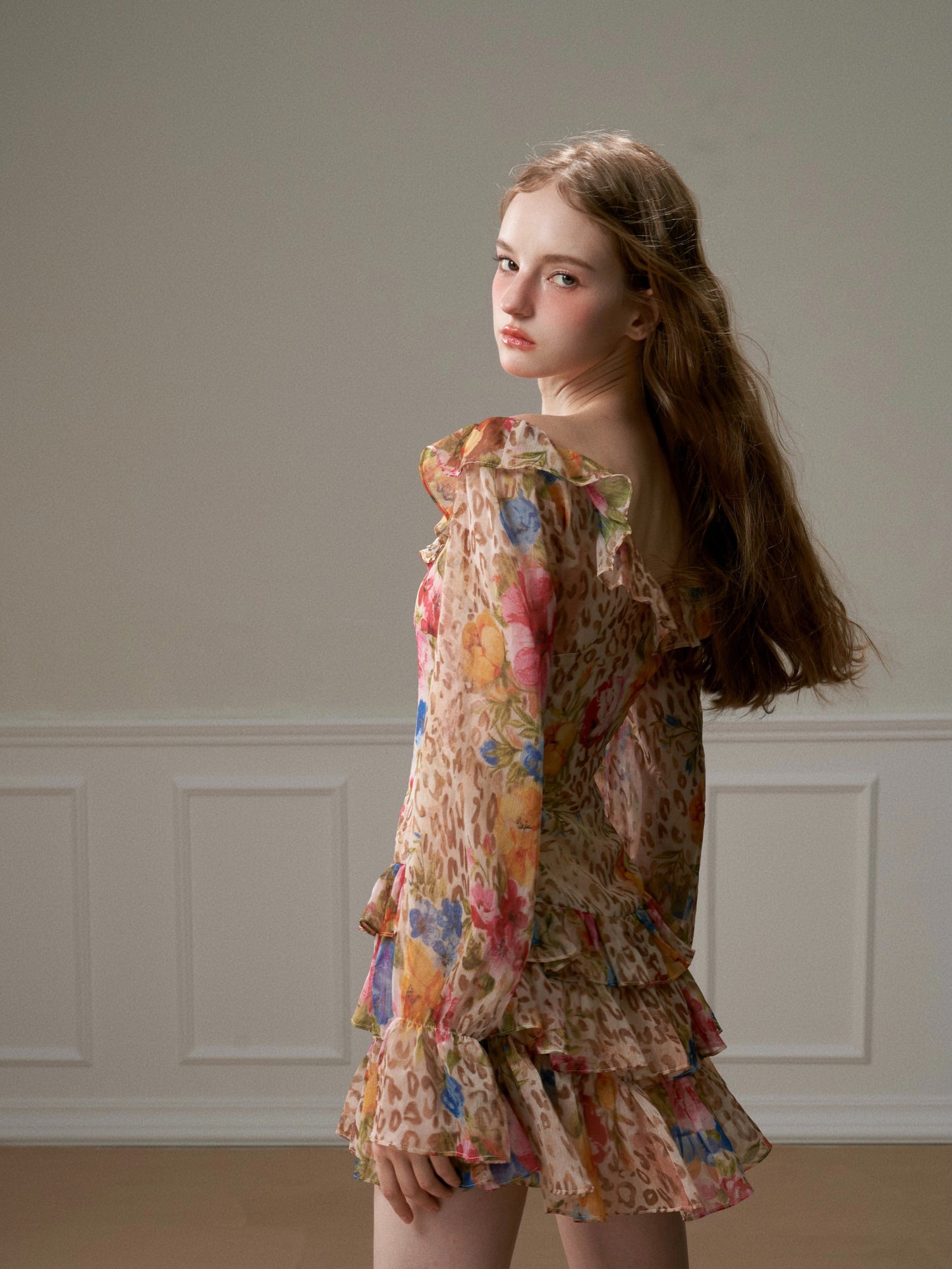 Long and short lace patchwork slit dress