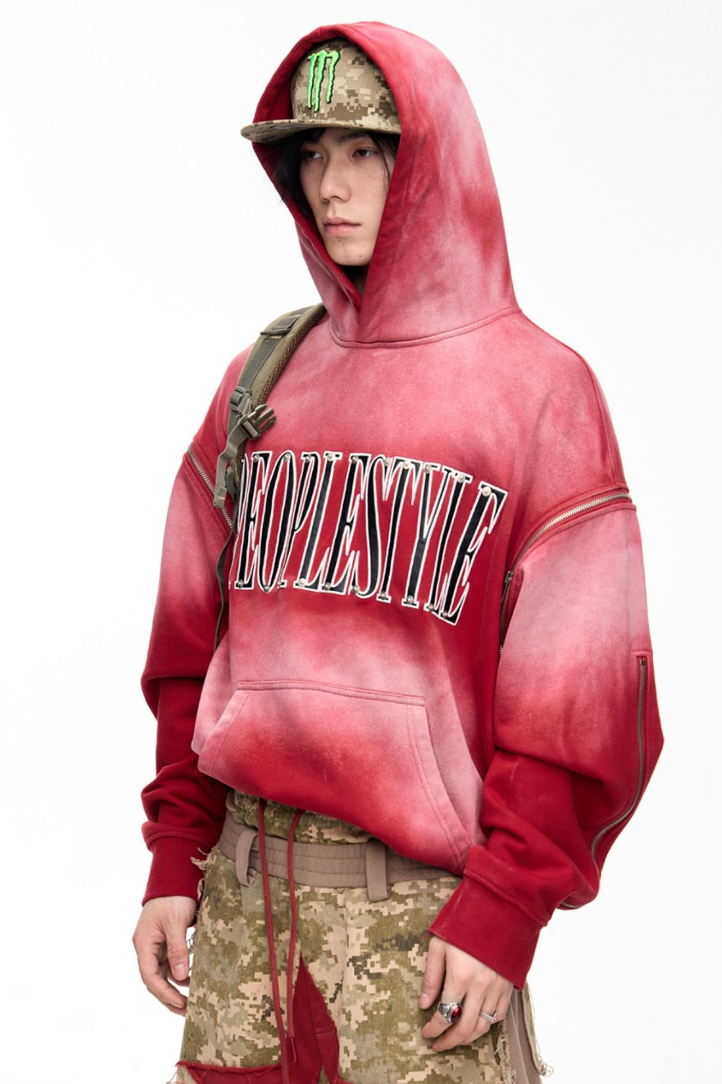 Distressed Red Hooded Sweatshirt