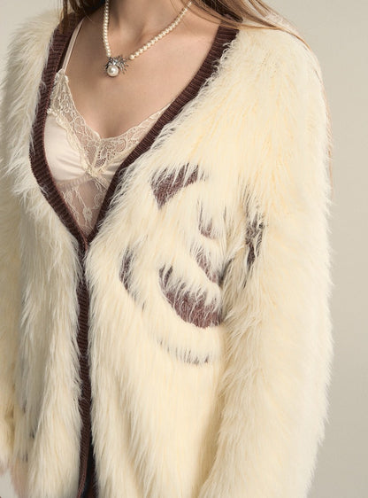 V-Neck Knitted Eco-Fur Lazy Jacket