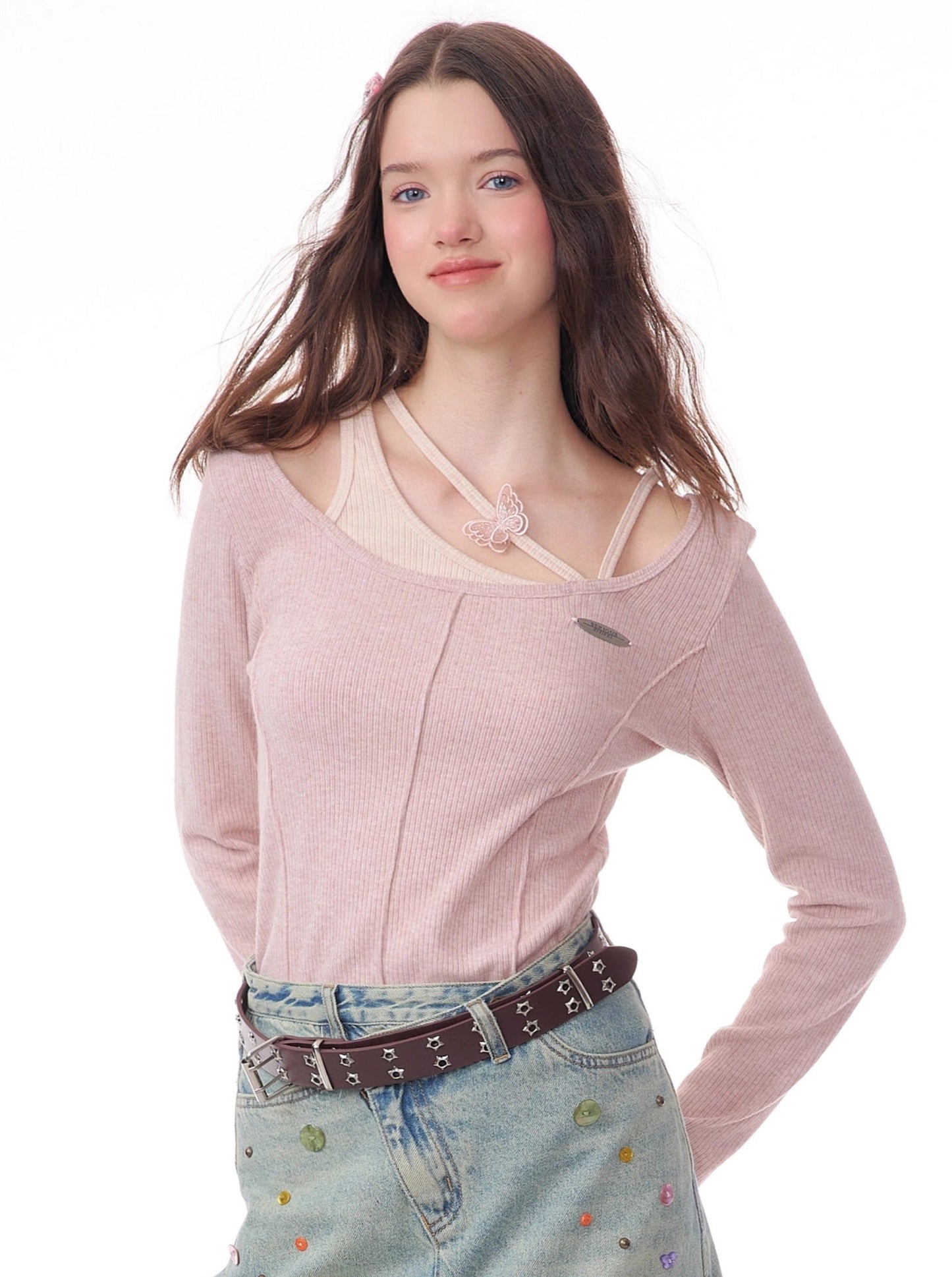 Retro long sleeve top slim knitted base T-shirt