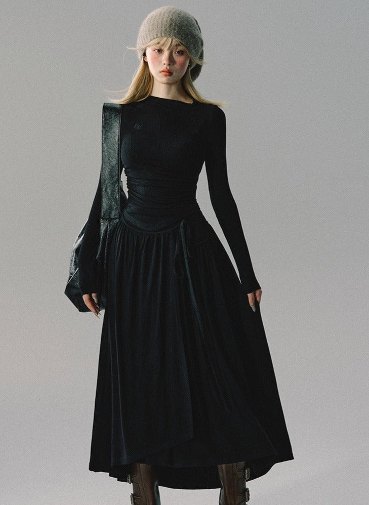 Draped pleated top long skirt set-up
