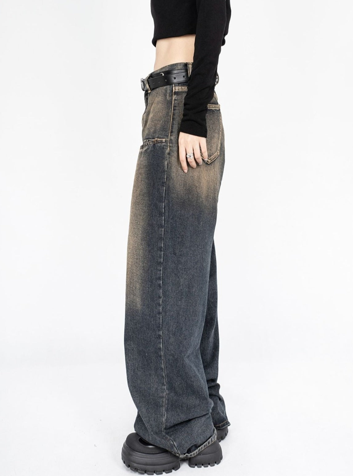 Retro loose wide-leg casual denim trousers