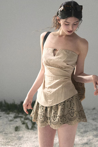 Floral Hollow-Out Puffy Skirt
